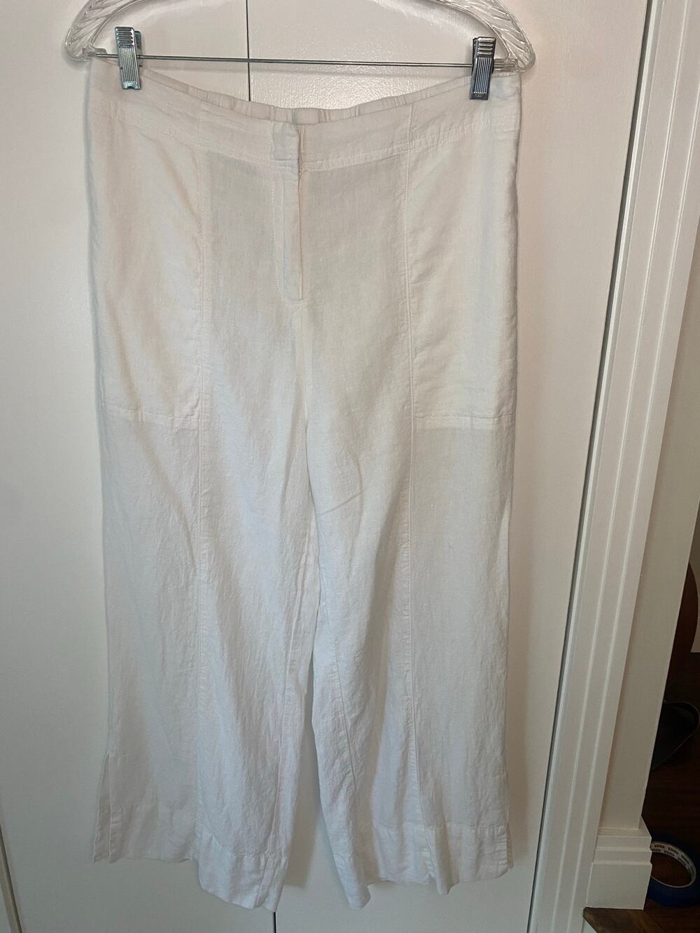 Nic & Zoe Rumba Park Slit Hem White Linen Wide Leg Pants Sz 10